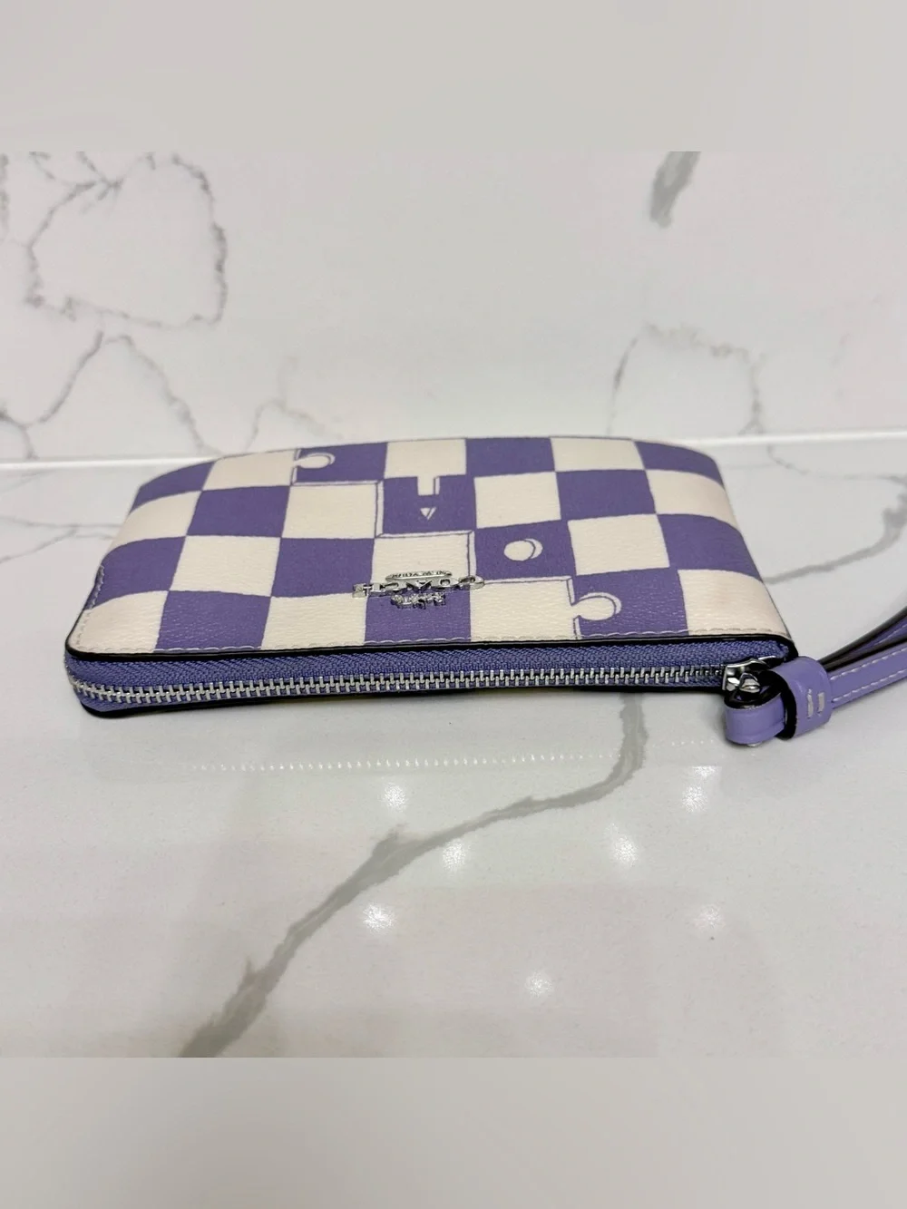 Coach Corner Zip Wristlet in Checkerboard Print Light Violet Chalk CR813